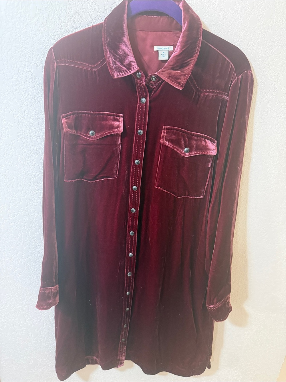 Sundance Velvet Button-Down Shirt Jacket - Burgundy
